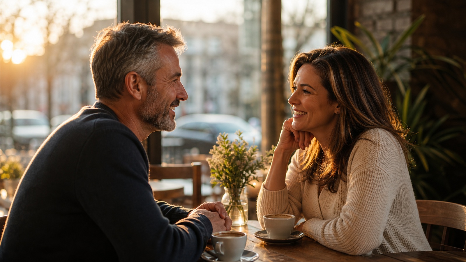 Photorealistic dating scene representing how to prepare for dating after 40 before the first date