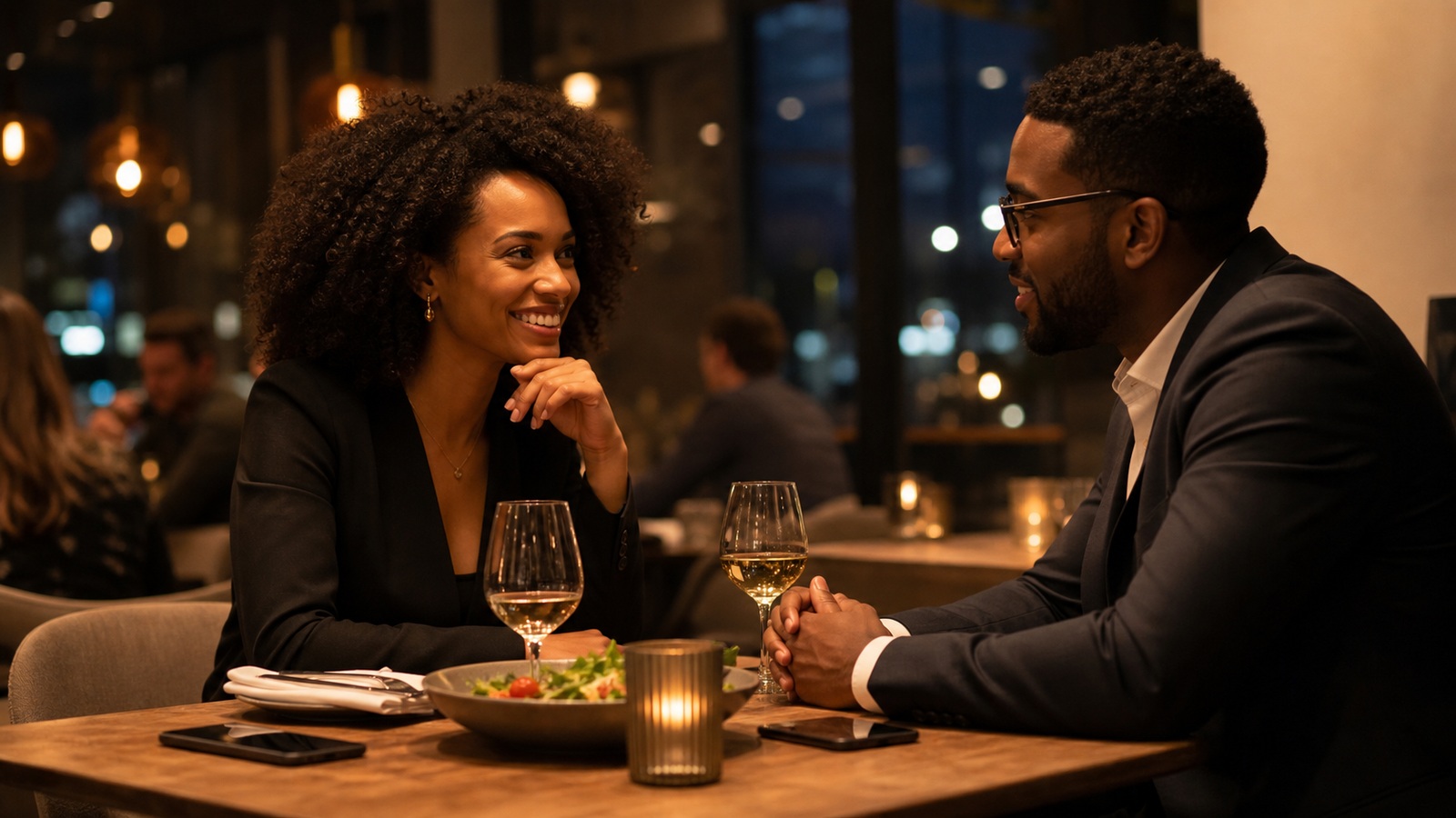 Photorealistic dating scene representing professionals guide to dating apps and algorithms: how to date smarter