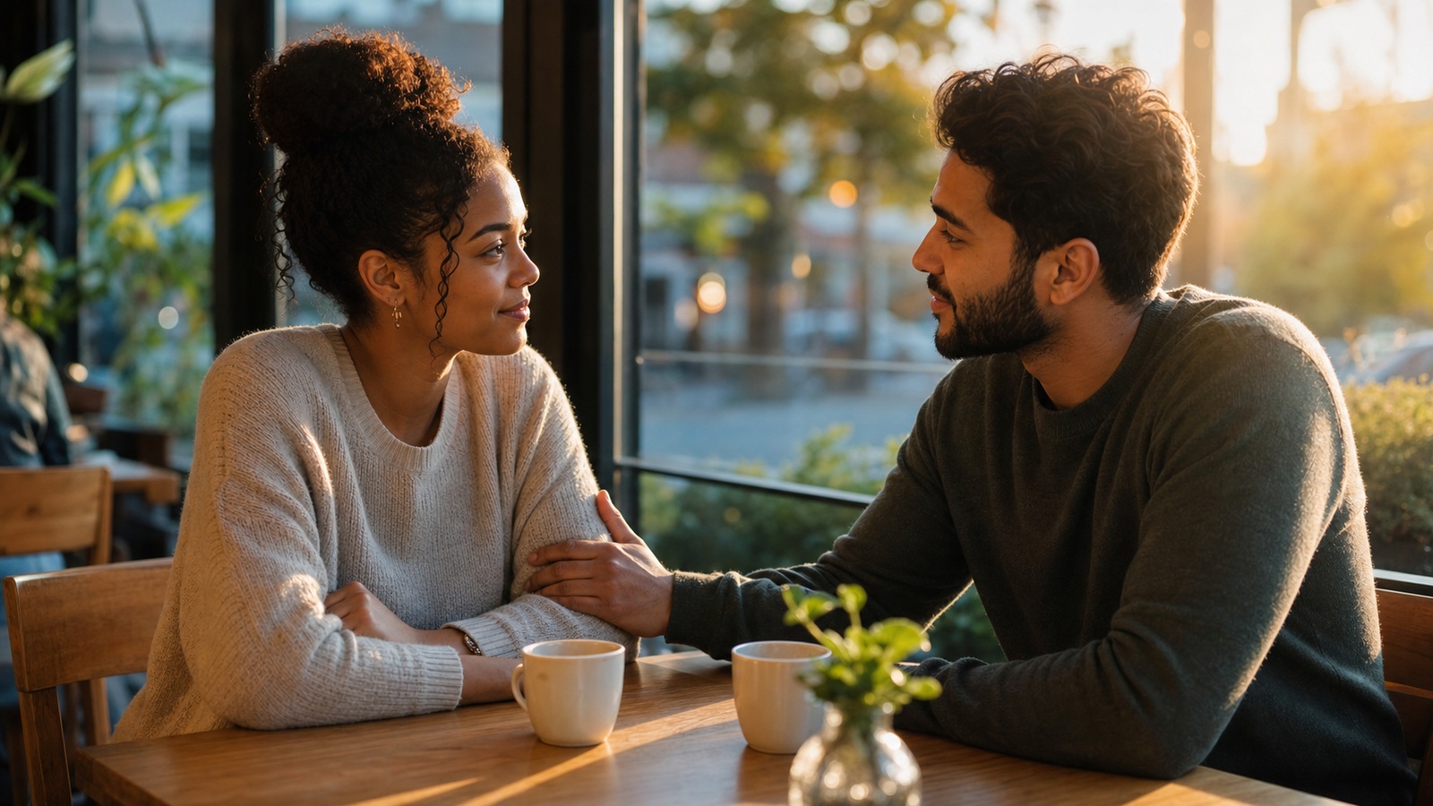 Photorealistic dating scene representing how to prepare for jealousy and trust issues before the first date